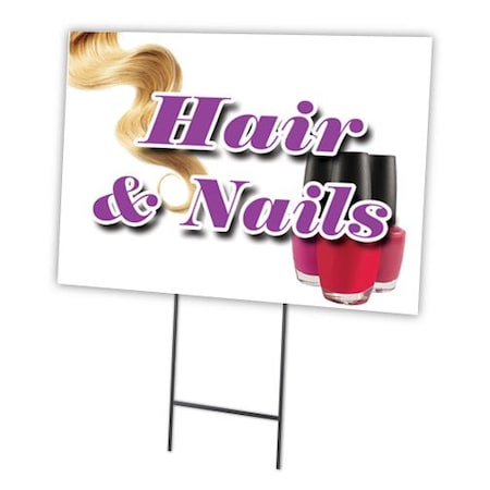 Hair & Nails Yard Sign & Stake Outdoor Plastic Coroplast Window